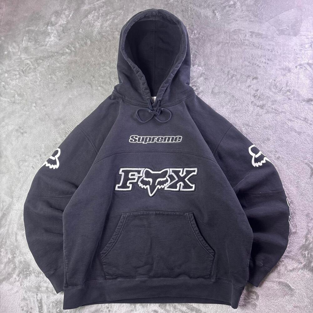 Supreme x Fox Racing Hoodie Mens Large Black Logo Pullover Sweatshirt Streetwear